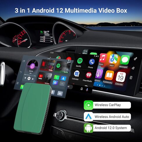 صندوق Carplay Ai، محول Play2video-Pro اللاسلكي Carplay/Android Auto 3 في 1، Magic Box Carplay مع YouTube، IPTV، Spotify، YouTube Music، Ai Carplay Box لنظام iOS 10+ وAndroid 11+ (أخضر) in Kuwait