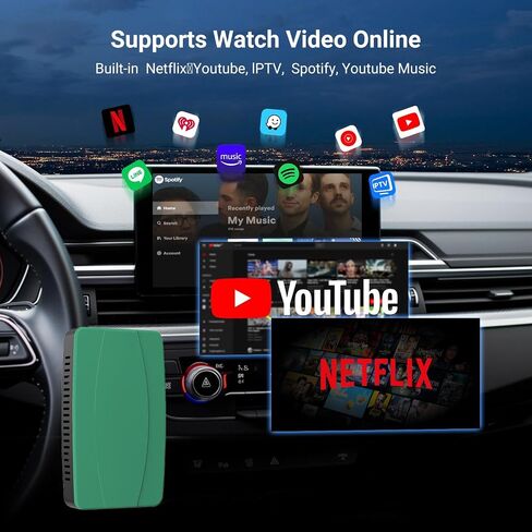 صندوق Carplay Ai، محول Play2video-Pro اللاسلكي Carplay/Android Auto 3 في 1، Magic Box Carplay مع YouTube، IPTV، Spotify، YouTube Music، Ai Carplay Box لنظام iOS 10+ وAndroid 11+ (أخضر) in Kuwait
