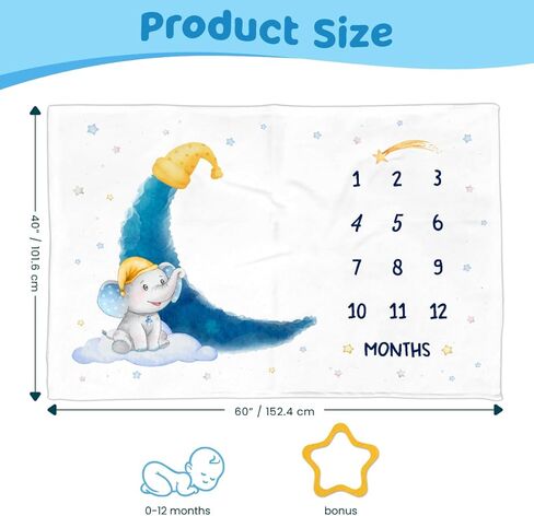 بطانية SANDJEST Baby Milestone - بطانية طفل شهرية للطفل الصبي والفتاة مقاس 60 × 40 - بطانيات حضانة حيوانات الغابة لصور حديثي الولادة - هدايا لديكور غرفة استحمام الطفل in Kuwait