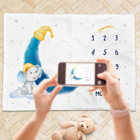 بطانية SANDJEST Baby Milestone - بطانية طفل شهرية للطفل الصبي والفتاة مقاس 60 × 40 - بطانيات حضانة حيوانات الغابة لصور حديثي الولادة - هدايا لديكور غرفة استحمام الطفل in Kuwait