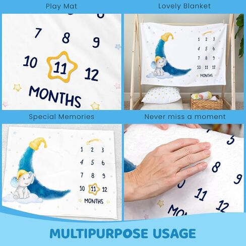 بطانية SANDJEST Baby Milestone - بطانية طفل شهرية للطفل الصبي والفتاة مقاس 60 × 40 - بطانيات حضانة حيوانات الغابة لصور حديثي الولادة - هدايا لديكور غرفة استحمام الطفل in Kuwait