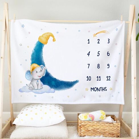 بطانية SANDJEST Baby Milestone - بطانية طفل شهرية للطفل الصبي والفتاة مقاس 60 × 40 - بطانيات حضانة حيوانات الغابة لصور حديثي الولادة - هدايا لديكور غرفة استحمام الطفل in Kuwait