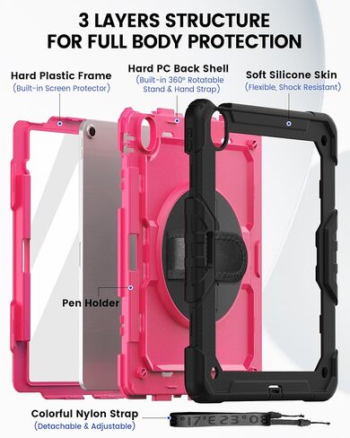 ZOVEEK Case for iPad Air 13 Inch M2 2024 with Screen Protector, Pencil Holder, Military Shockproof Protective Case with 360°Rotating Hand Strap & Stand, Shoulder Strap (Pink+Black) in Saudi Arabia