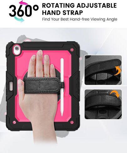 ZOVEEK Case for iPad Air 13 Inch M2 2024 with Screen Protector, Pencil Holder, Military Shockproof Protective Case with 360°Rotating Hand Strap & Stand, Shoulder Strap (Pink+Black) in Saudi Arabia