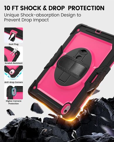 ZOVEEK Case for iPad Air 13 Inch M2 2024 with Screen Protector, Pencil Holder, Military Shockproof Protective Case with 360°Rotating Hand Strap & Stand, Shoulder Strap (Pink+Black) in Saudi Arabia