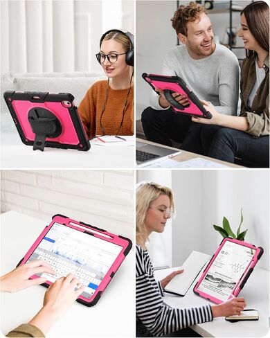 ZOVEEK Case for iPad Air 13 Inch M2 2024 with Screen Protector, Pencil Holder, Military Shockproof Protective Case with 360°Rotating Hand Strap & Stand, Shoulder Strap (Pink+Black) in Saudi Arabia