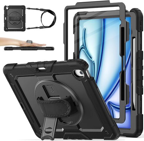 ZOVEEK Case for iPad Air 13 Inch M2 2024 with Screen Protector, Pencil Holder, Military Shockproof Protective Case with 360°Rotating Hand Strap & Stand, Shoulder Strap (Pink+Black) in Saudi Arabia