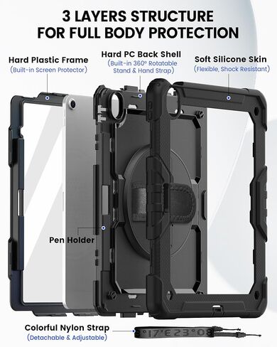 ZOVEEK Case for iPad Air 13 Inch M2 2024 with Screen Protector, Pencil Holder, Military Shockproof Protective Case with 360°Rotating Hand Strap & Stand, Shoulder Strap (Pink+Black) in Saudi Arabia