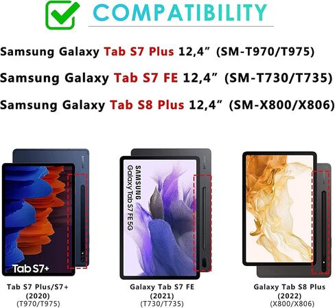 حافظة DETUOSI لجهاز Samsung Galaxy Tab S7 FE 5G/ S8 Plus/ S7 Plus مقاس 12.4 بوصة، غطاء حماية كامل الجسم شديد التحمل للأطفال مع حامل قابل للطي وحزام كتف لهاتف S8+ 2022/S7 FE 2021، أسود in Kuwait