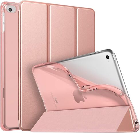 حافظة MoKo تناسب iPad Mini 5 2019 (الجيل الخامس 7.9 بوصة) iPad Mini 4، غطاء حماية نحيف بحامل قابل للطي مع ظهر متجمد شفاف ناعم من مادة TPU، تنبيه/غفو تلقائي - ذهبي وردي in Saudi Arabia