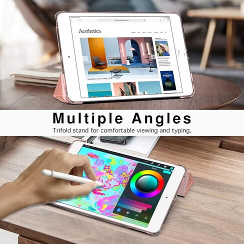 حافظة MoKo تناسب iPad Mini 5 2019 (الجيل الخامس 7.9 بوصة) iPad Mini 4، غطاء حماية نحيف بحامل قابل للطي مع ظهر متجمد شفاف ناعم من مادة TPU، تنبيه/غفو تلقائي - ذهبي وردي in Saudi Arabia