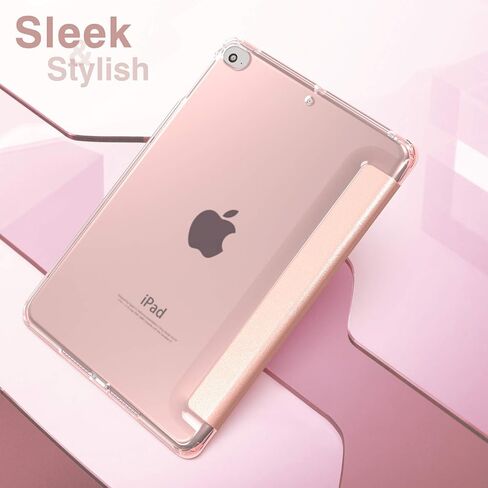 حافظة MoKo تناسب iPad Mini 5 2019 (الجيل الخامس 7.9 بوصة) iPad Mini 4، غطاء حماية نحيف بحامل قابل للطي مع ظهر متجمد شفاف ناعم من مادة TPU، تنبيه/غفو تلقائي - ذهبي وردي in Saudi Arabia