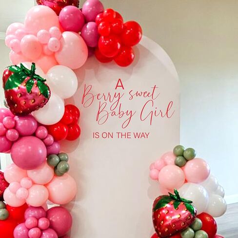 A Berry Sweet Baby Girl is on The Way Decal-Baby Shower Party Decorations,Berry Sweet Fruit Themed Children's First Birthday Party Supplies (red A Berry Sweet Baby) in Saudi Arabia