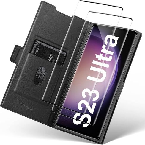 Aunote for Samsung Galaxy S23 Ultra Case Wallet, Galaxy S23 Ultra Flip Case with Card Holde, Folio Galaxy S23 Ultra Cell Phone Case, Shockproof Cover for Samsung S23 Ultra case Wallet Black in Saudi Arabia