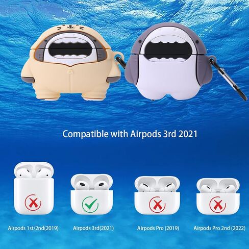 【2 Pack】 3D Cute Shark Case for Airpod 3rd,3D Cute Cartoon Animal Shark Airpods 3 Case for Kids Girls Teens Women,Fashion Kawaii Funny Cool Anime Shark PVC Case for Airpod 3rd Gen 2021 in Saudi Arabia