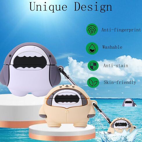 【2 Pack】 3D Cute Shark Case for Airpod 3rd,3D Cute Cartoon Animal Shark Airpods 3 Case for Kids Girls Teens Women,Fashion Kawaii Funny Cool Anime Shark PVC Case for Airpod 3rd Gen 2021 in Saudi Arabia