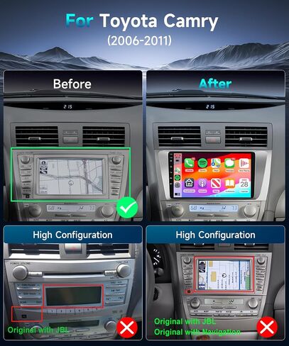 راديو ستيريو للسيارة 2G 64G لسيارة Toyota Camry 2006 2007 2008 2009 2010 2011 مع CarPlay اللاسلكي Android Auto/9 بوصة 1080P IPS شاشة تعمل باللمس/Bluetooth/GPS/HiFi/16 EQ/WiFi/SWC/MirrorLink/كاميرا احتياطية in Saudi Arabia