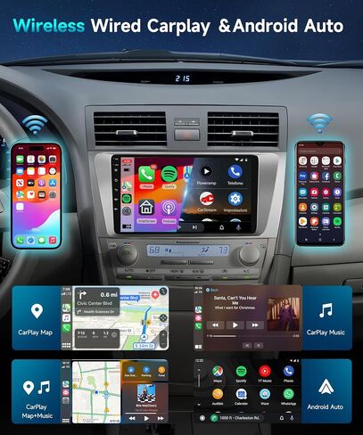 راديو ستيريو للسيارة 2G 64G لسيارة Toyota Camry 2006 2007 2008 2009 2010 2011 مع CarPlay اللاسلكي Android Auto/9 بوصة 1080P IPS شاشة تعمل باللمس/Bluetooth/GPS/HiFi/16 EQ/WiFi/SWC/MirrorLink/كاميرا احتياطية in Saudi Arabia