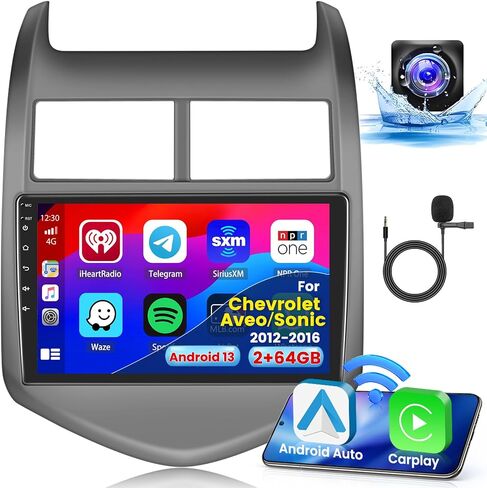 راديو ستيريو للسيارة 2+64G Android 13 CarPlay لسيارة شيفروليه أفيو سونيك 2012-2016، شاشة لمس عالية الدقة 9 بوصة متوافقة مع Android Auto، كاميرا احتياطية AHD، وصلة مرآة، GPS، WiFi، FM RDS in Saudi Arabia