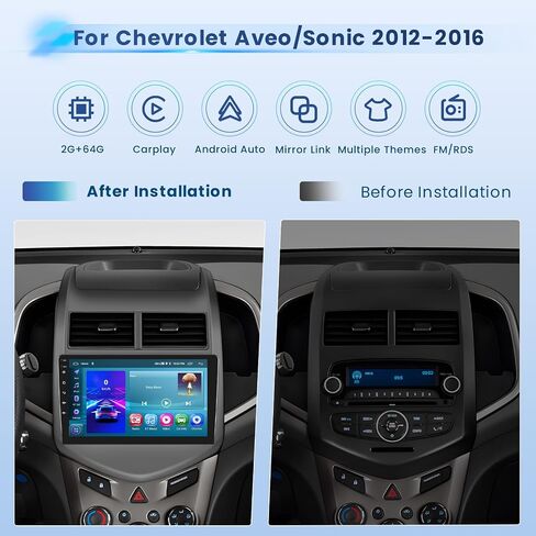 راديو ستيريو للسيارة 2+64G Android 13 CarPlay لسيارة شيفروليه أفيو سونيك 2012-2016، شاشة لمس عالية الدقة 9 بوصة متوافقة مع Android Auto، كاميرا احتياطية AHD، وصلة مرآة، GPS، WiFi، FM RDS in Saudi Arabia