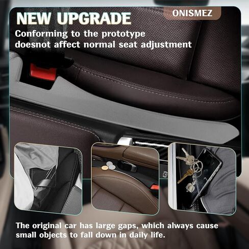 ONISMEZ 2pack حشو فجوات مقعد السيارة، حشو الفجوة لمقعد السيارة، حشو فجوات مقعد السيارة من الجلد الفاخر، إيقاف العناصر من السقوط في Crac، عالمي لسيارة الدفع الرباعي والشاحنة (أسود) in Saudi Arabia