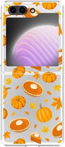 Compatible with Samsung Galaxy Z Flip 5 Case,Fun Pumpkin Pattern with Fall Leaves Design Cute Autumn Style PC Protective Clear Case (Pumpkin Pie) in Saudi Arabia