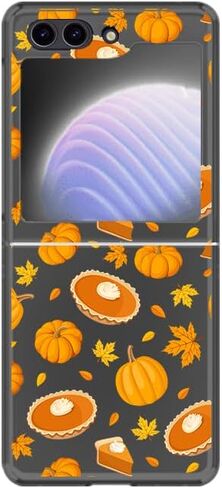Compatible with Samsung Galaxy Z Flip 5 Case,Fun Pumpkin Pattern with Fall Leaves Design Cute Autumn Style PC Protective Clear Case (Pumpkin Pie) in Saudi Arabia