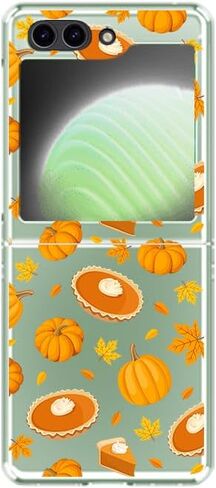 Compatible with Samsung Galaxy Z Flip 5 Case,Fun Pumpkin Pattern with Fall Leaves Design Cute Autumn Style PC Protective Clear Case (Pumpkin Pie) in Saudi Arabia