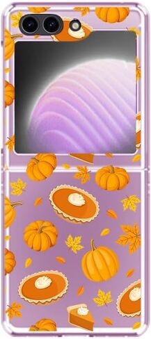 Compatible with Samsung Galaxy Z Flip 5 Case,Fun Pumpkin Pattern with Fall Leaves Design Cute Autumn Style PC Protective Clear Case (Pumpkin Pie) in Saudi Arabia