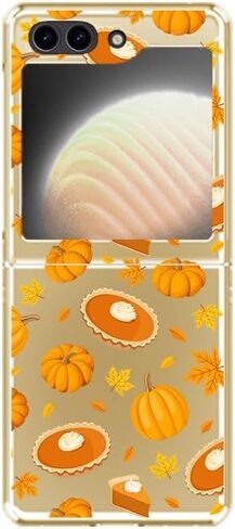 Compatible with Samsung Galaxy Z Flip 5 Case,Fun Pumpkin Pattern with Fall Leaves Design Cute Autumn Style PC Protective Clear Case (Pumpkin Pie) in Saudi Arabia