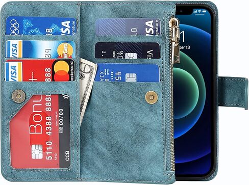 محفظة هاتف iPhone 12 Mini من Jaorty للنساء مع حامل بطاقة الائتمان، حافظة كروس مع حبل للكتف، جيب بسحاب من جلد البولي يوريثان لهاتف iPhone 12 Mini، 5.4 بوصة أزرق in Kuwait