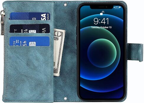 محفظة هاتف iPhone 12 Mini من Jaorty للنساء مع حامل بطاقة الائتمان، حافظة كروس مع حبل للكتف، جيب بسحاب من جلد البولي يوريثان لهاتف iPhone 12 Mini، 5.4 بوصة أزرق in Kuwait