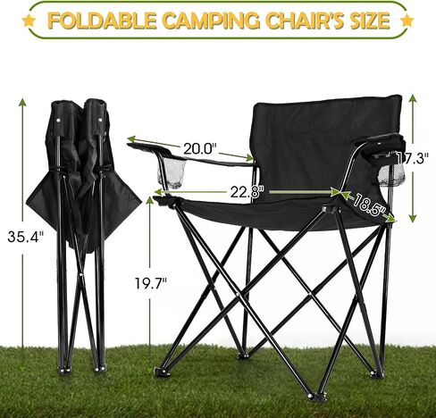 HaSteeL Camping Chairs Set for Adults, 2 Black Folding Moon Chairs & 1 Lightweight Camp Table, with Side Pockets & Cup Holders, Carrying Bags Portable for Outdoor Travel Beach Backyard Fishing Hiking in Saudi Arabia