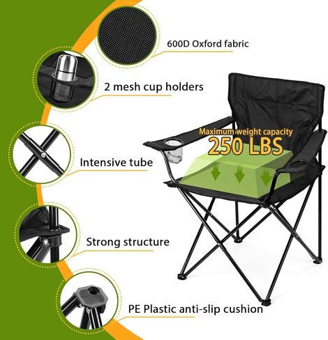 HaSteeL Camping Chairs Set for Adults, 2 Black Folding Moon Chairs & 1 Lightweight Camp Table, with Side Pockets & Cup Holders, Carrying Bags Portable for Outdoor Travel Beach Backyard Fishing Hiking in Saudi Arabia