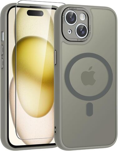 حافظة WRJ لهاتف iPhone 15، حافظة مغناطيسية رفيعة وشفافة غير لامعة للنساء والرجال [متوافقة مع Magsafe] [حماية معززة للكاميرا] غطاء مقاوم للصدمات مضاد لبصمات الأصابع مع واقي شاشة - أسود in Kuwait