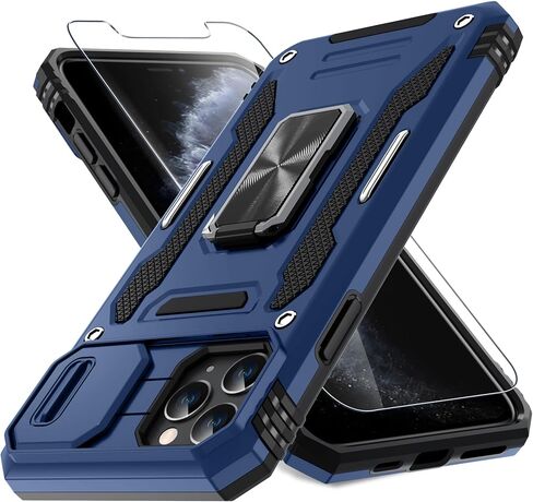 DEERLAMN Case for iPhone 16 Pro Max with Slide Camera Cover+Screen Protector (1 Pack), Rotated Ring Kickstand Military Grade Shockproof Protective Cover-Black in Saudi Arabia