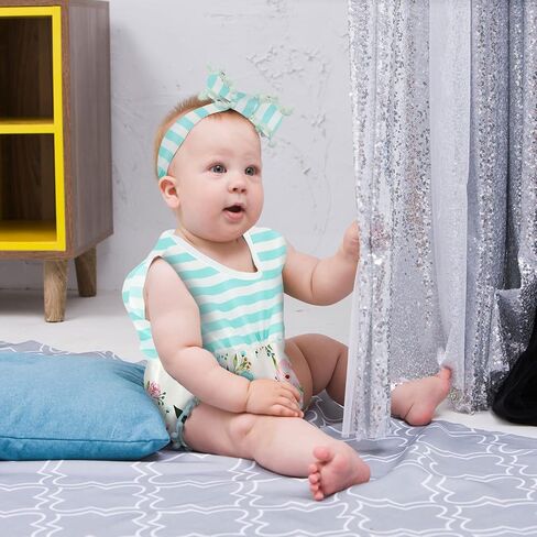 UNICOMIDEA Baby Girl Romper with Headband 3D Print Sleeveless Outfit 0-24M | Newborn Girl Clothes 0-24M,3D Print,Pom-Pom Trim, Easy Diaper Snap,Infant Baby Gift,Machine Washable in Saudi Arabia