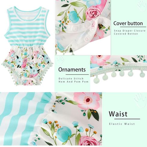 UNICOMIDEA Baby Girl Romper with Headband 3D Print Sleeveless Outfit 0-24M | Newborn Girl Clothes 0-24M,3D Print,Pom-Pom Trim, Easy Diaper Snap,Infant Baby Gift,Machine Washable in Saudi Arabia