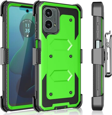 Tekcoo Holster Case for Motorola Moto G 2024 [5G Only] | XT2417 [Tshell] Shock Absorbing [Built-in Screen Protector] [Kickstand Locking Belt Clip] Carrying Swivel Defender Full Body Cover [Green] in Saudi Arabia