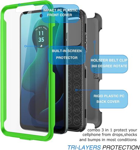 Tekcoo Holster Case for Motorola Moto G 2024 [5G Only] | XT2417 [Tshell] Shock Absorbing [Built-in Screen Protector] [Kickstand Locking Belt Clip] Carrying Swivel Defender Full Body Cover [Green] in Saudi Arabia