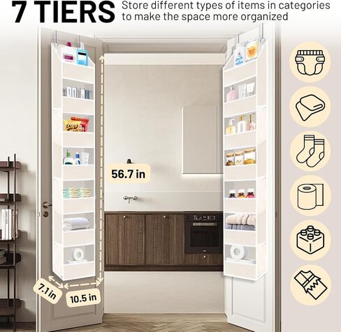 1 Pack Over the Door Organizer 7 Tiers, Closet Organizers and Storage for Bedroom, Weight Capacity of 50 lbs for Back of Door Organizers,Door Hanging Organizer for Closet,Diaper Organizer,Toy Storage in Saudi Arabia