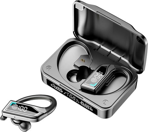 EchoVerse Wireless Earbuds Bluetooth 5.3 Headphones Over Ear Buds 90H Playback Waterproof Sports Earphones Deep Bass with Wireless Charging Case Dual LED Power Display Earhooks Headset, Black in Saudi Arabia