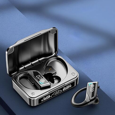 EchoVerse Wireless Earbuds Bluetooth 5.3 Headphones Over Ear Buds 90H Playback Waterproof Sports Earphones Deep Bass with Wireless Charging Case Dual LED Power Display Earhooks Headset, Black in Saudi Arabia
