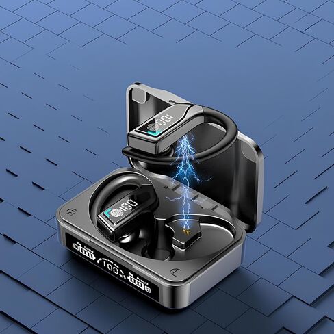 EchoVerse Wireless Earbuds Bluetooth 5.3 Headphones Over Ear Buds 90H Playback Waterproof Sports Earphones Deep Bass with Wireless Charging Case Dual LED Power Display Earhooks Headset, Black in Saudi Arabia