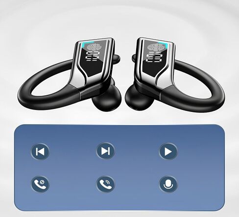 EchoVerse Wireless Earbuds Bluetooth 5.3 Headphones Over Ear Buds 90H Playback Waterproof Sports Earphones Deep Bass with Wireless Charging Case Dual LED Power Display Earhooks Headset, Black in Saudi Arabia