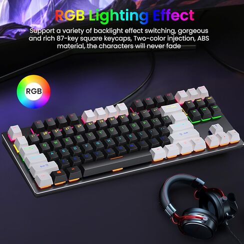 لوحة مفاتيح ميكانيكية JeefullPower75%، لوحة مفاتيح سلكية للألعاب بـ 87 مفتاحًا، لوحة مفاتيح مدمجة لرحلات العمل، المكتب، ألعاب الكمبيوتر الشخصي، لوحة مفاتيح ألعاب باللون الأحمر الخطي (أبيض وأسود) in Kuwait