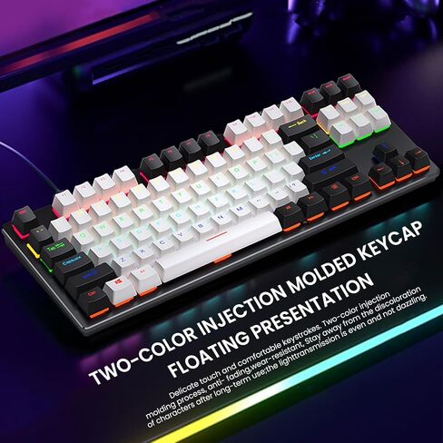لوحة مفاتيح ميكانيكية JeefullPower75%، لوحة مفاتيح سلكية للألعاب بـ 87 مفتاحًا، لوحة مفاتيح مدمجة لرحلات العمل، المكتب، ألعاب الكمبيوتر الشخصي، لوحة مفاتيح ألعاب باللون الأحمر الخطي (أبيض وأسود) in Kuwait