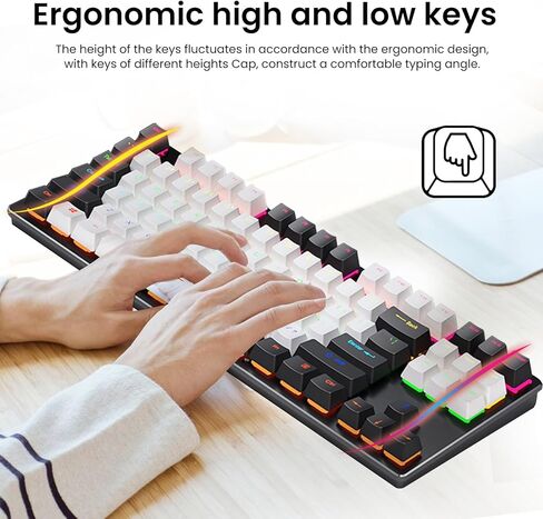 لوحة مفاتيح ميكانيكية JeefullPower75%، لوحة مفاتيح سلكية للألعاب بـ 87 مفتاحًا، لوحة مفاتيح مدمجة لرحلات العمل، المكتب، ألعاب الكمبيوتر الشخصي، لوحة مفاتيح ألعاب باللون الأحمر الخطي (أبيض وأسود) in Kuwait