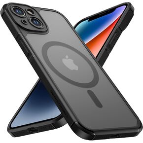 ImpactStrong Magnetic Guard Designed for iPhone 14 Case [Camera Protection] [Military Grade Drop Tested] [Compatible with MagSafe] Slim Translucent Matte Phone Case (6.1") - Black