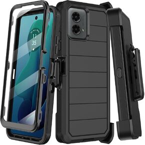 for Motorola Moto G 5G 2024 Case with Built-in Screen Protector,Belt Clip Holster,Heavy Duty Shockproof Drop Protection Military Grade Rugged Full Body Phone Cover with Kickstand (Black)